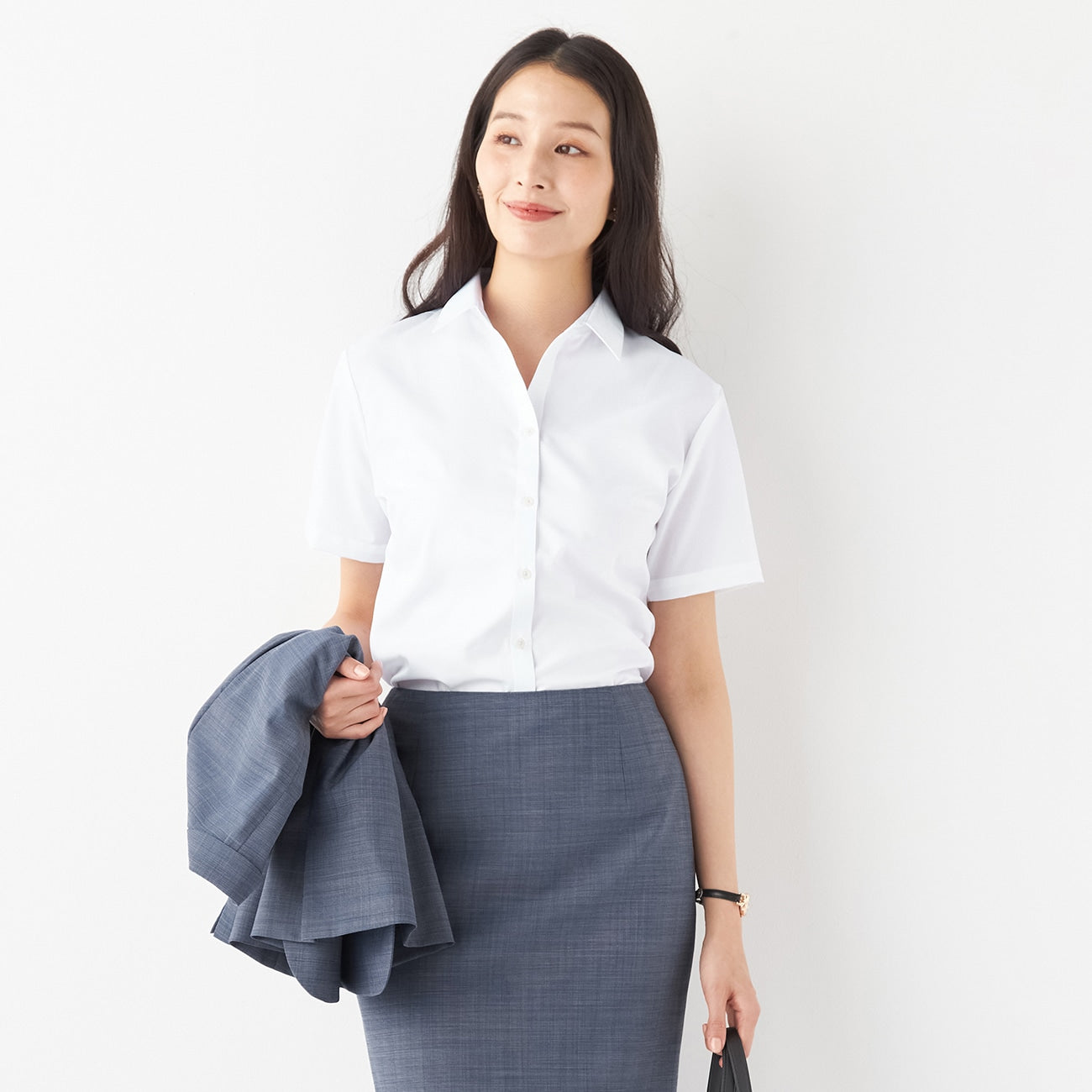 女式免熨烫 纯棉船长领Short 衬衫 - 白色_12