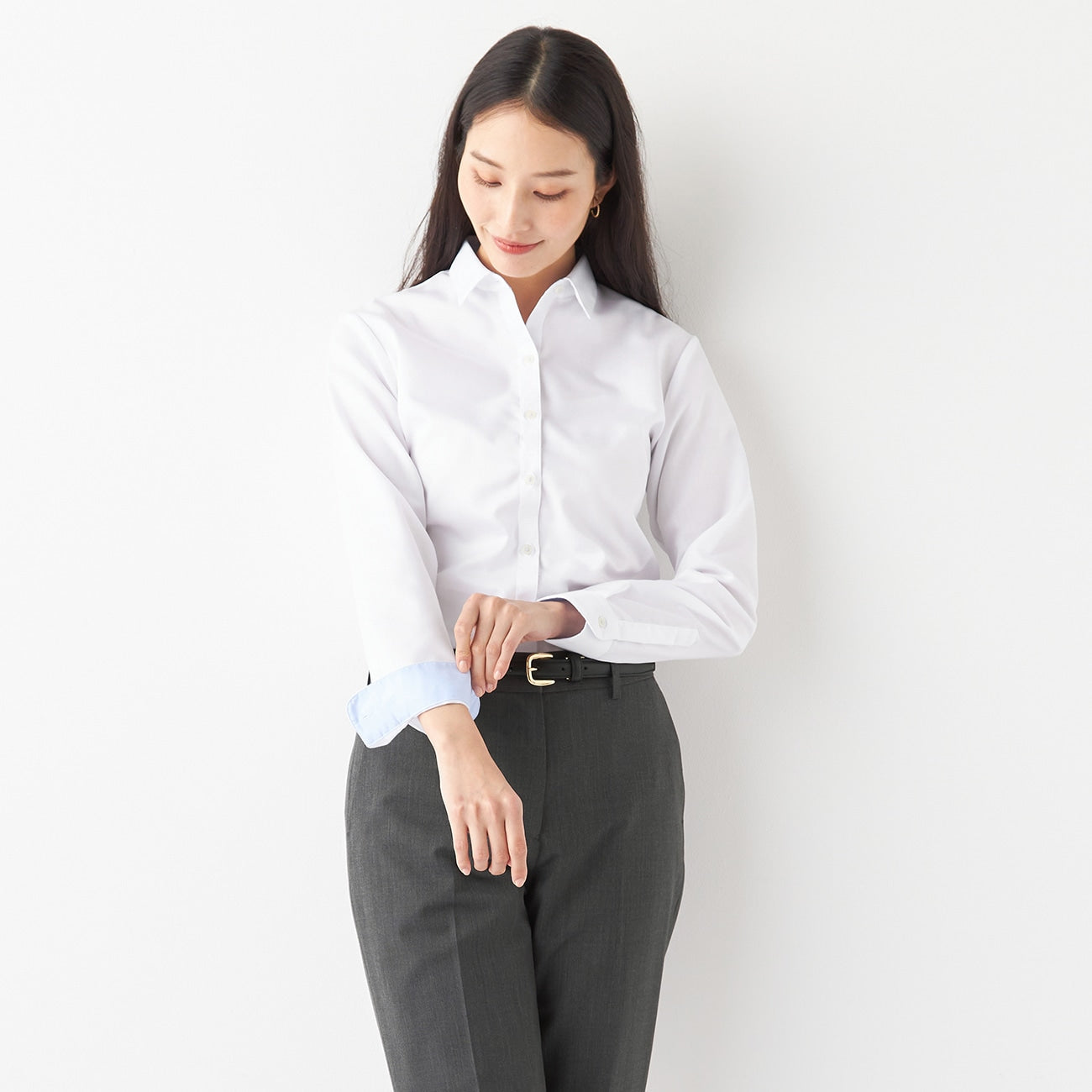 Women's Non-iron Cotton Point Collar Shirt - White_12