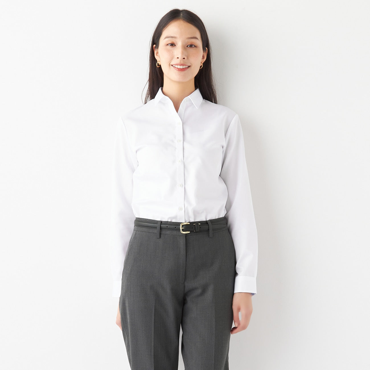 Women's Non-iron Cotton Point Collar Shirt - White_13