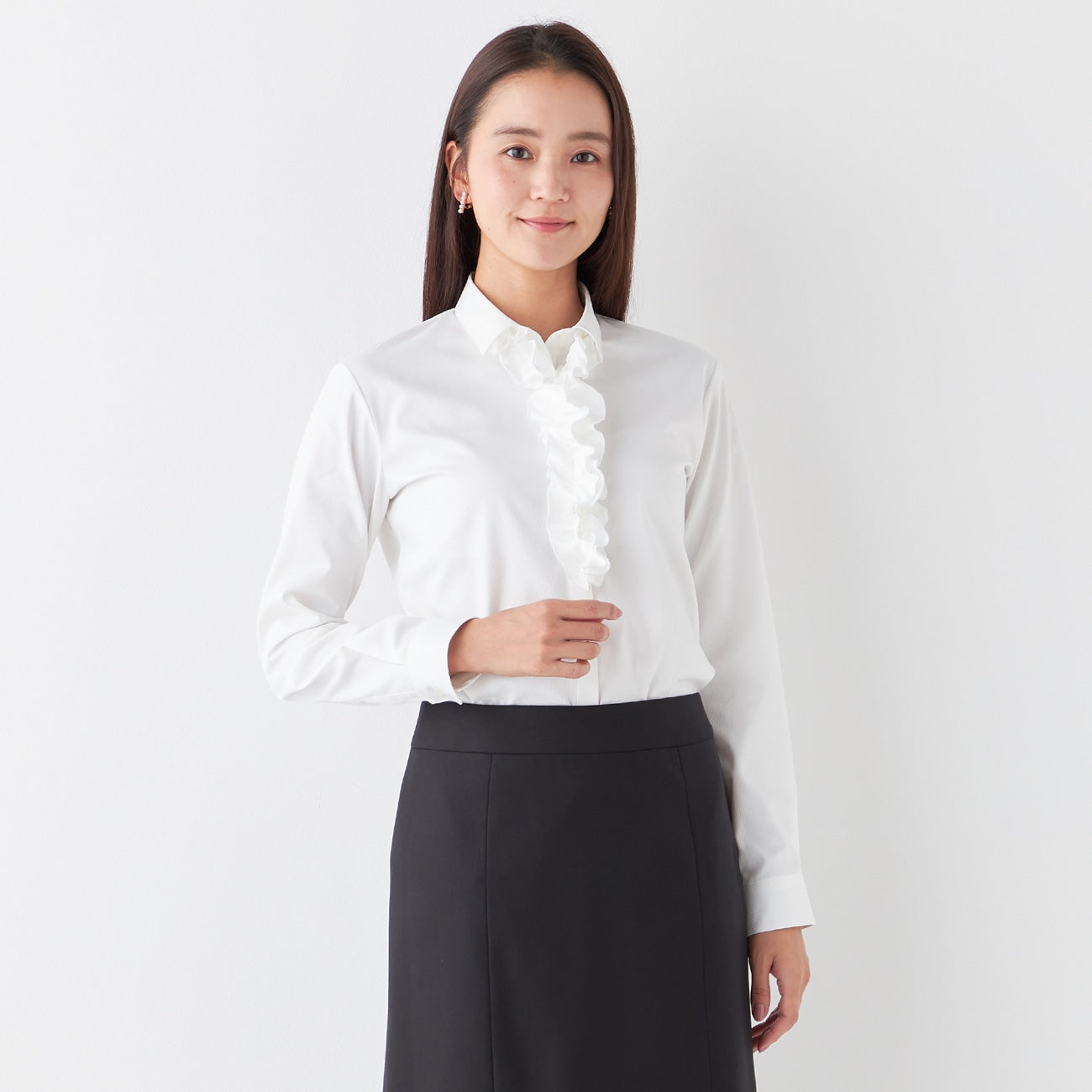 3-Way Point Collar Shirt with Ribbon and Frill - White_24