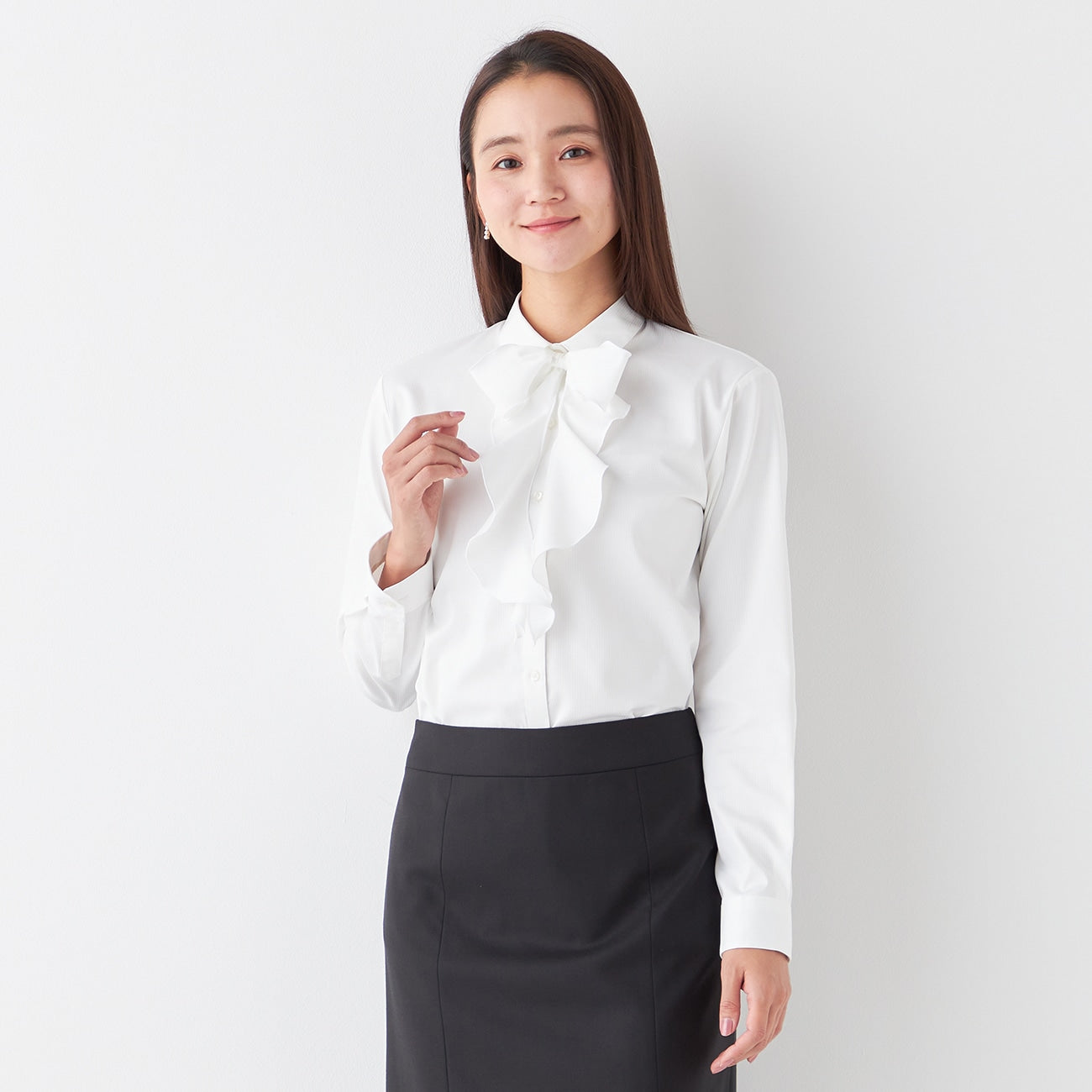 3-Way Point Collar Shirt with Ribbon and Frill - White_22