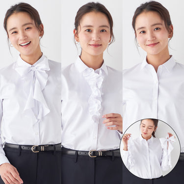 3-Way Point Collar Shirt with Ribbon and Frill - Pink_20