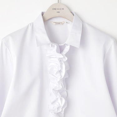 3-Way Point Collar Shirt with Ribbon and Frill - Pink_30