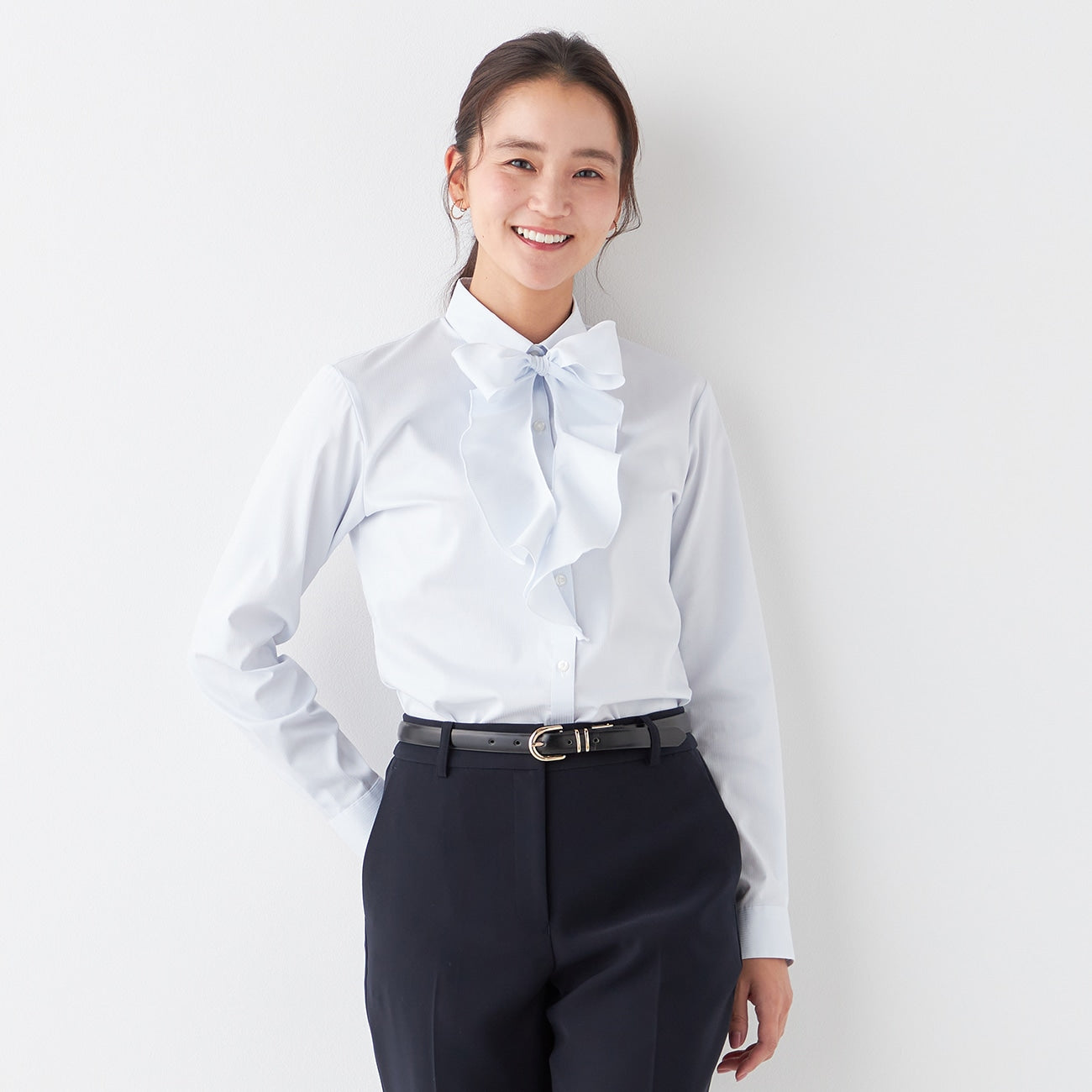 3-Way Point Collar Shirt with Ribbon and Frill - Blue_22