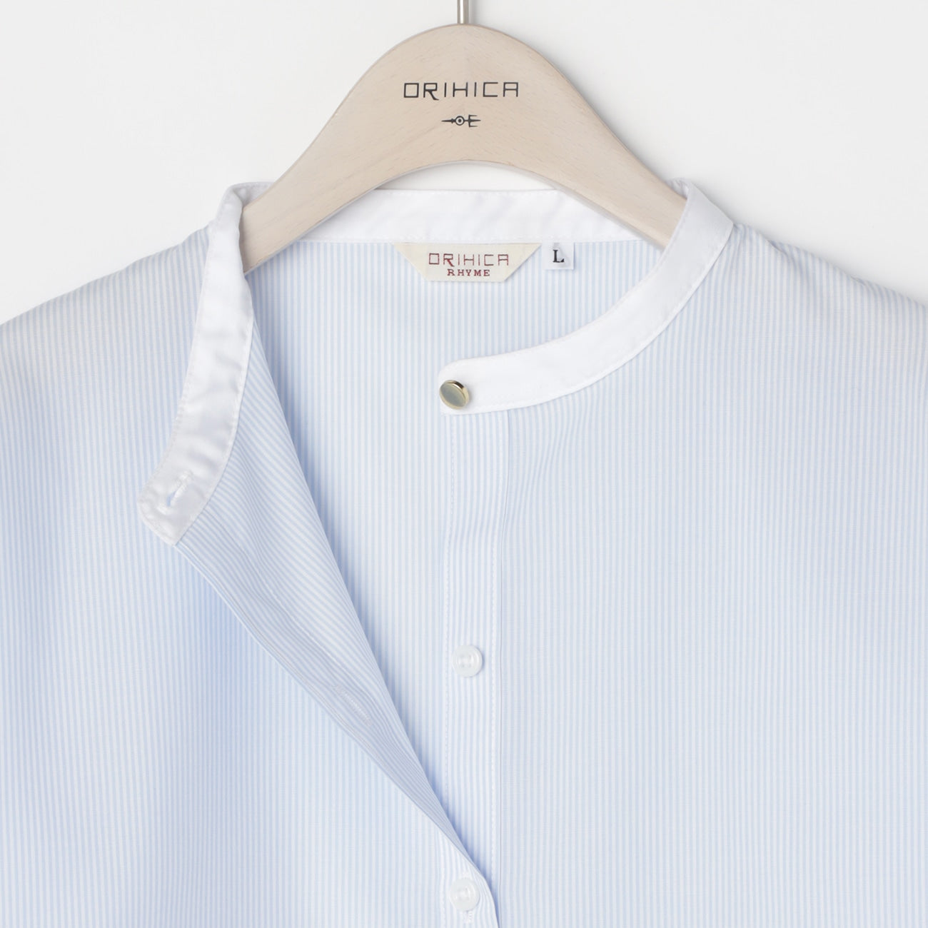 Non-iron Cotton Band Collar Stripe Shirt - Blue_15