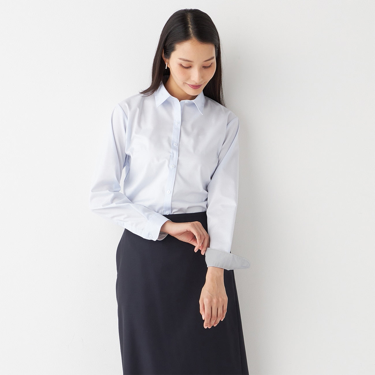 女士非熨點數 襯衫 - 藍色_13