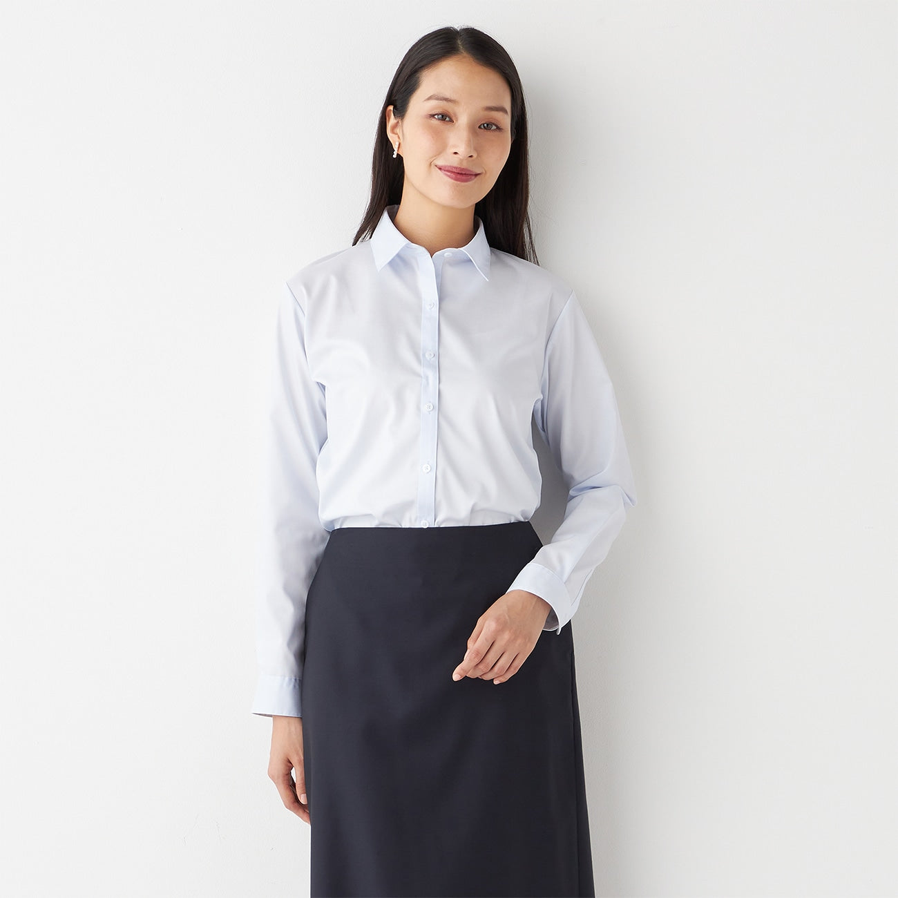 女士非熨點數 襯衫 - 藍色_14