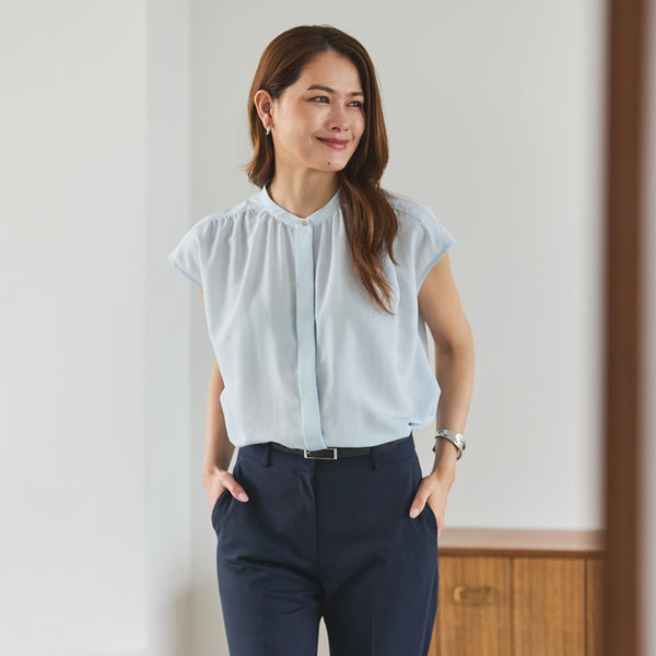 Stand Collar Gathered Blouse [O77_8662504] | AOKI GLOBAL