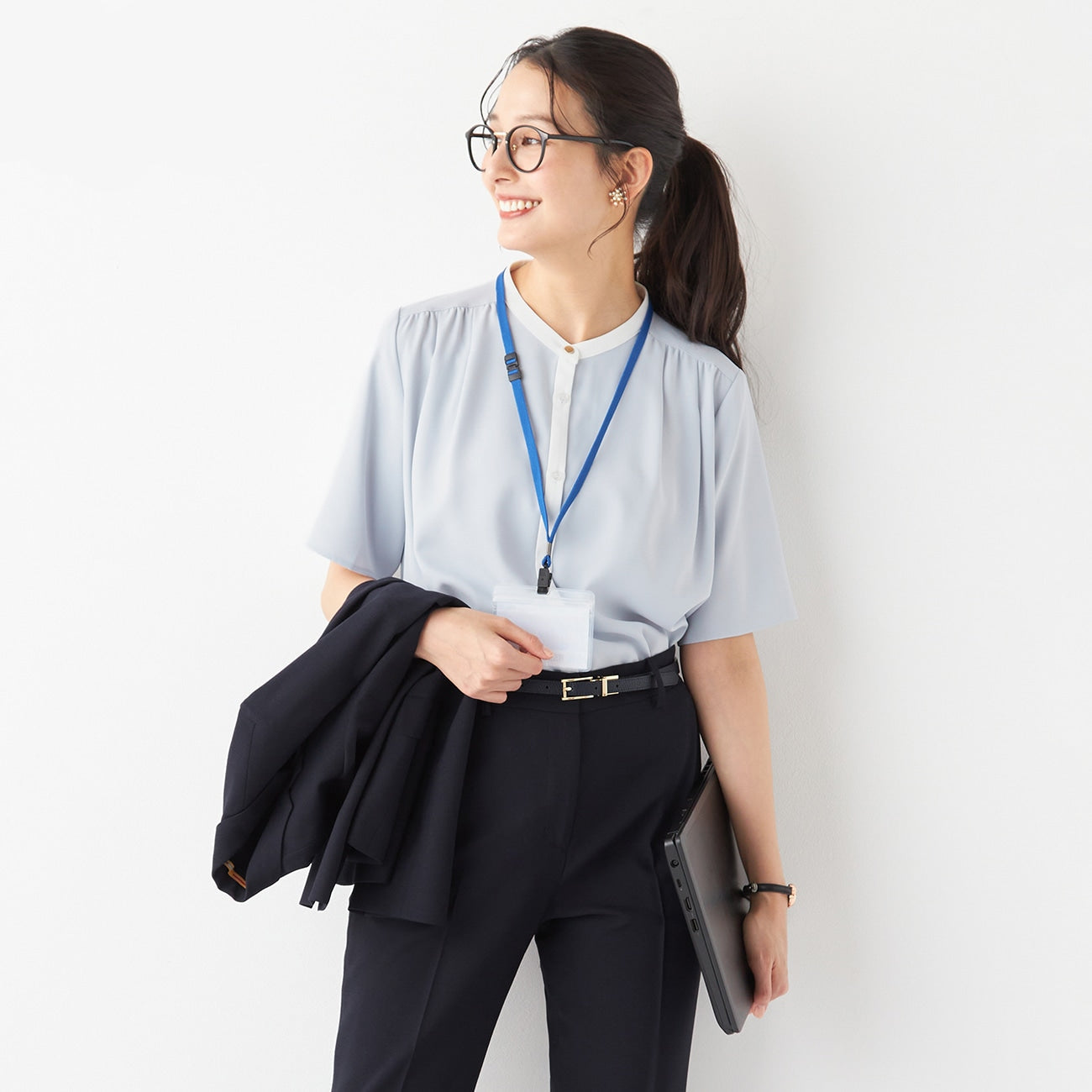 Contrast Color Band Collar Blouse_30