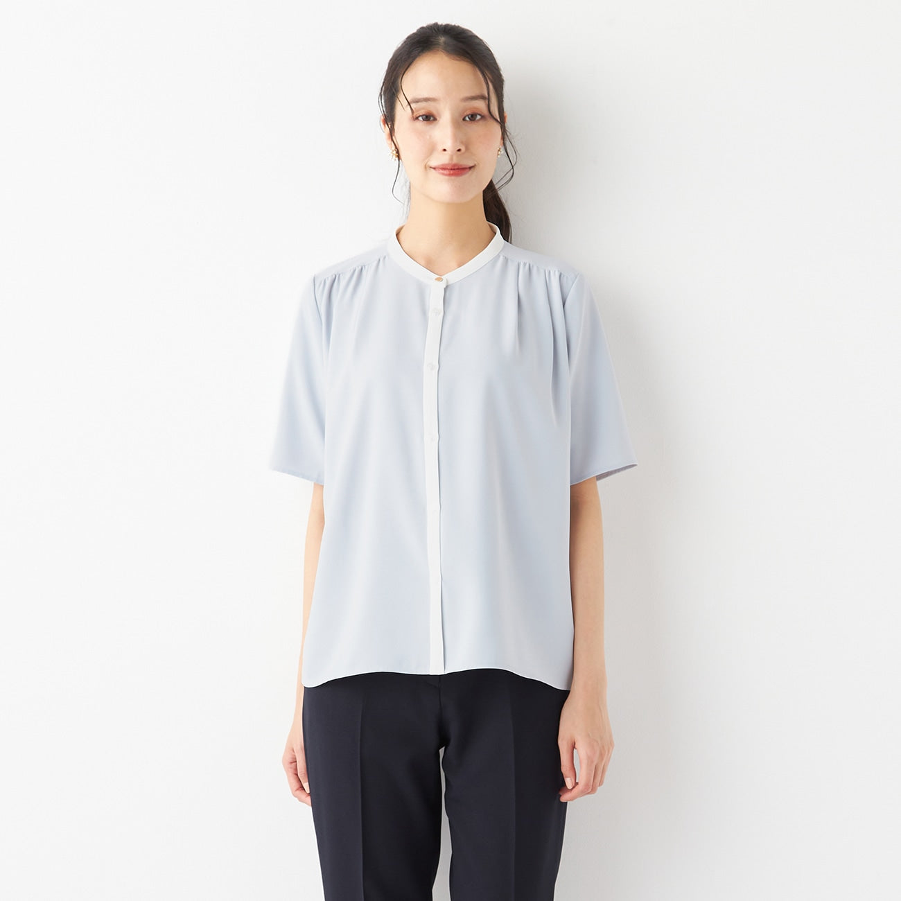 Contrast Color Band Collar Blouse_31