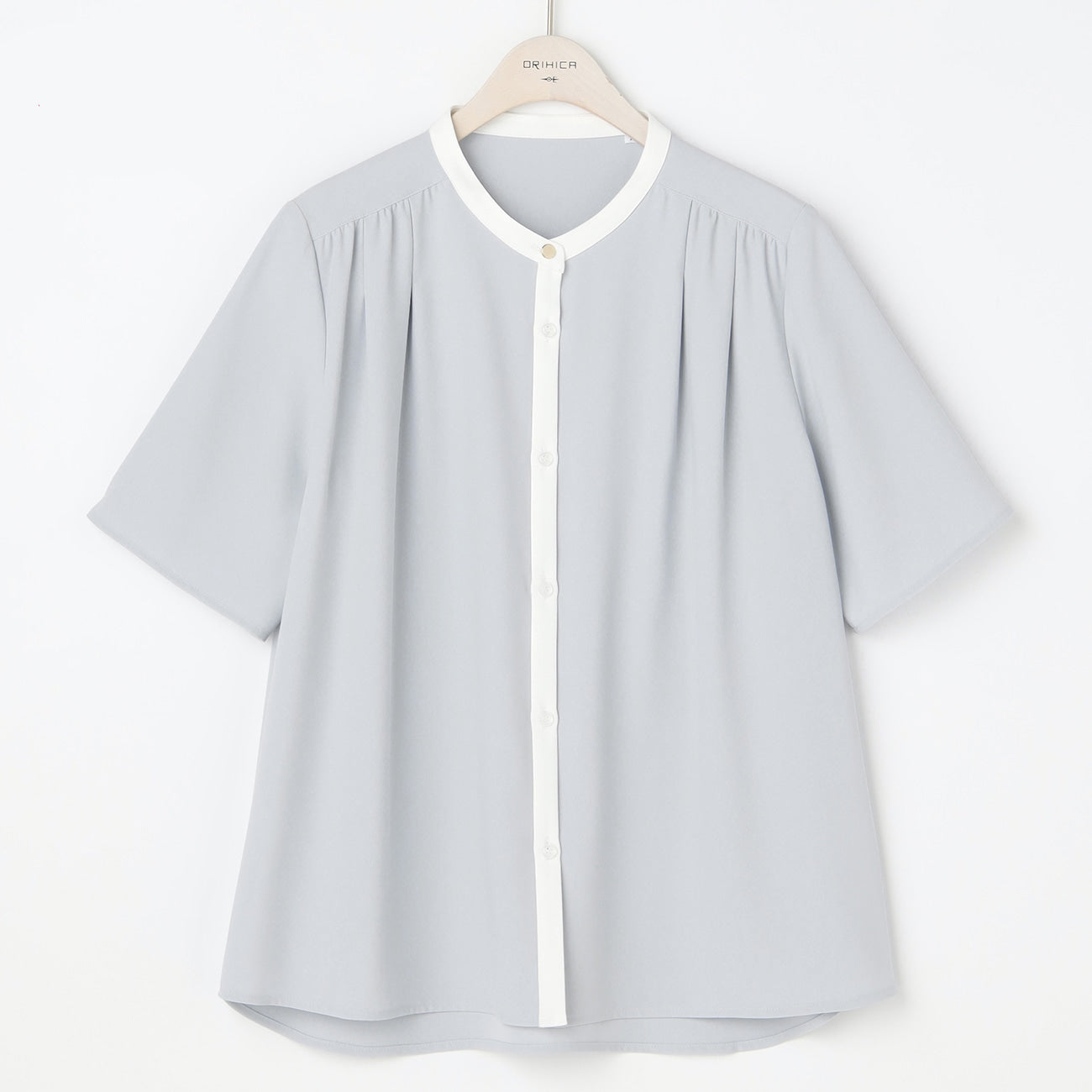 Contrast Color Band Collar Blouse_33