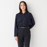 Ruffle Stand Collar Blouse - Navy_11