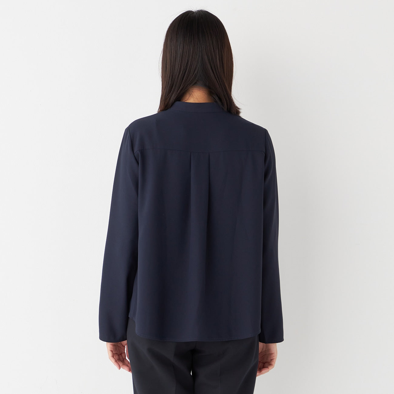 Ruffle Stand Collar Blouse - Navy_13
