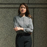 Houndstooth Stand Collar Blouse - White/Black_12