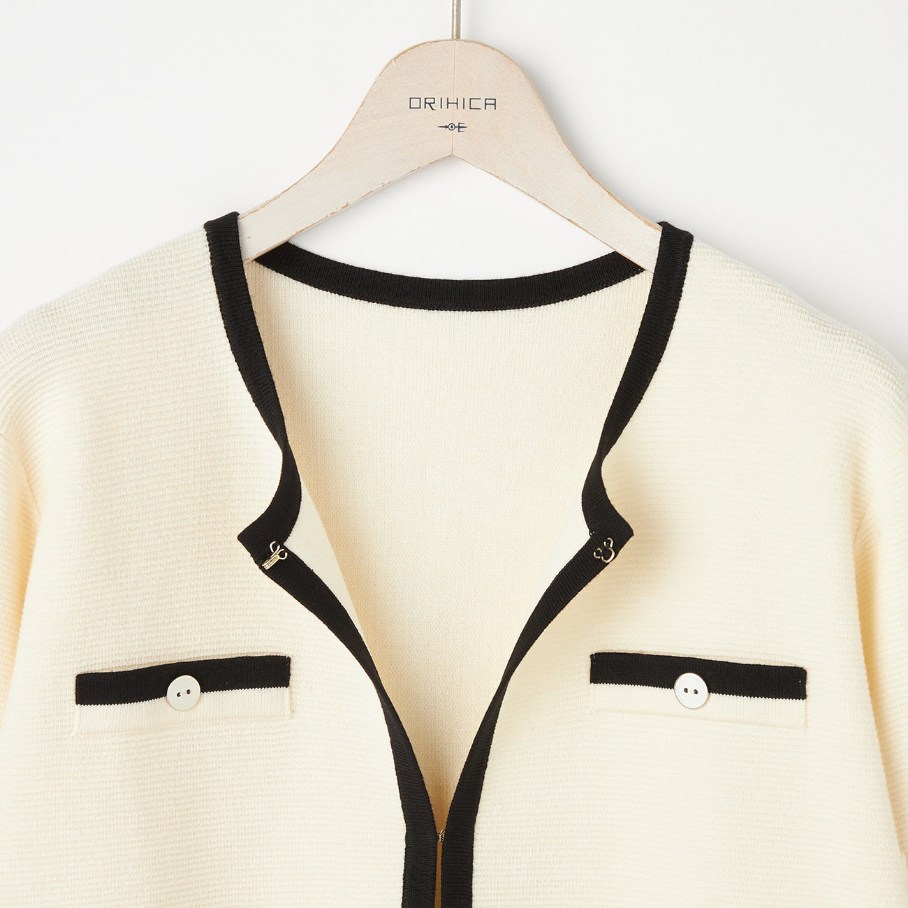 撞色中长款针织外套