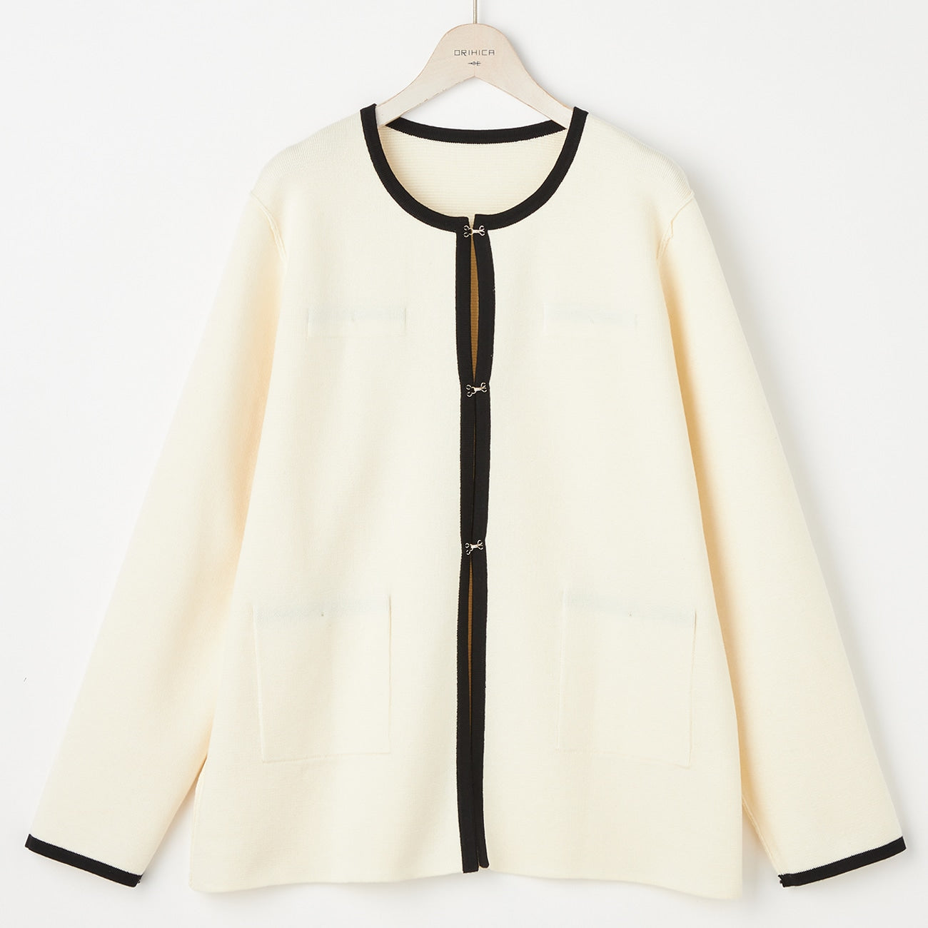 撞色中长款针织外套