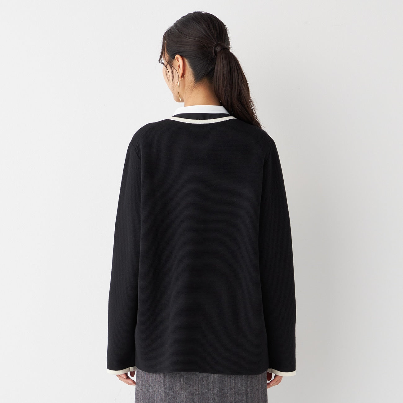 撞色中长款针织外套