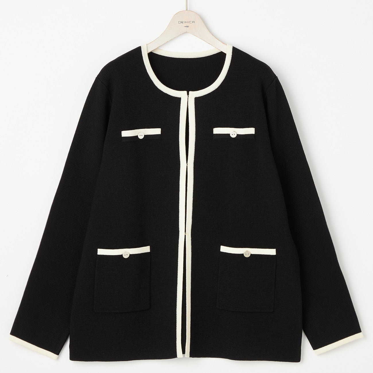 撞色中长款针织外套