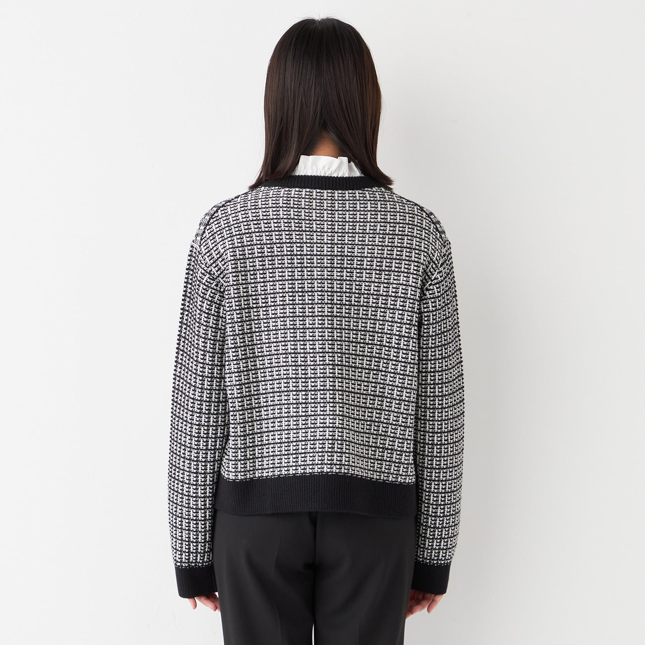 粗花呢针织外套 - 白色/黑色_22