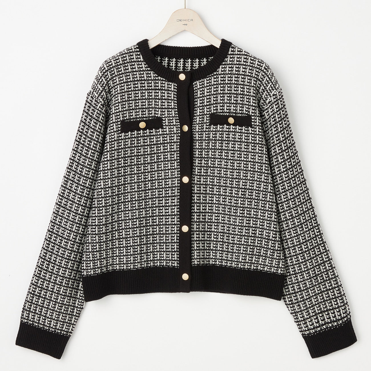 粗花呢针织外套 - 白色/黑色_23