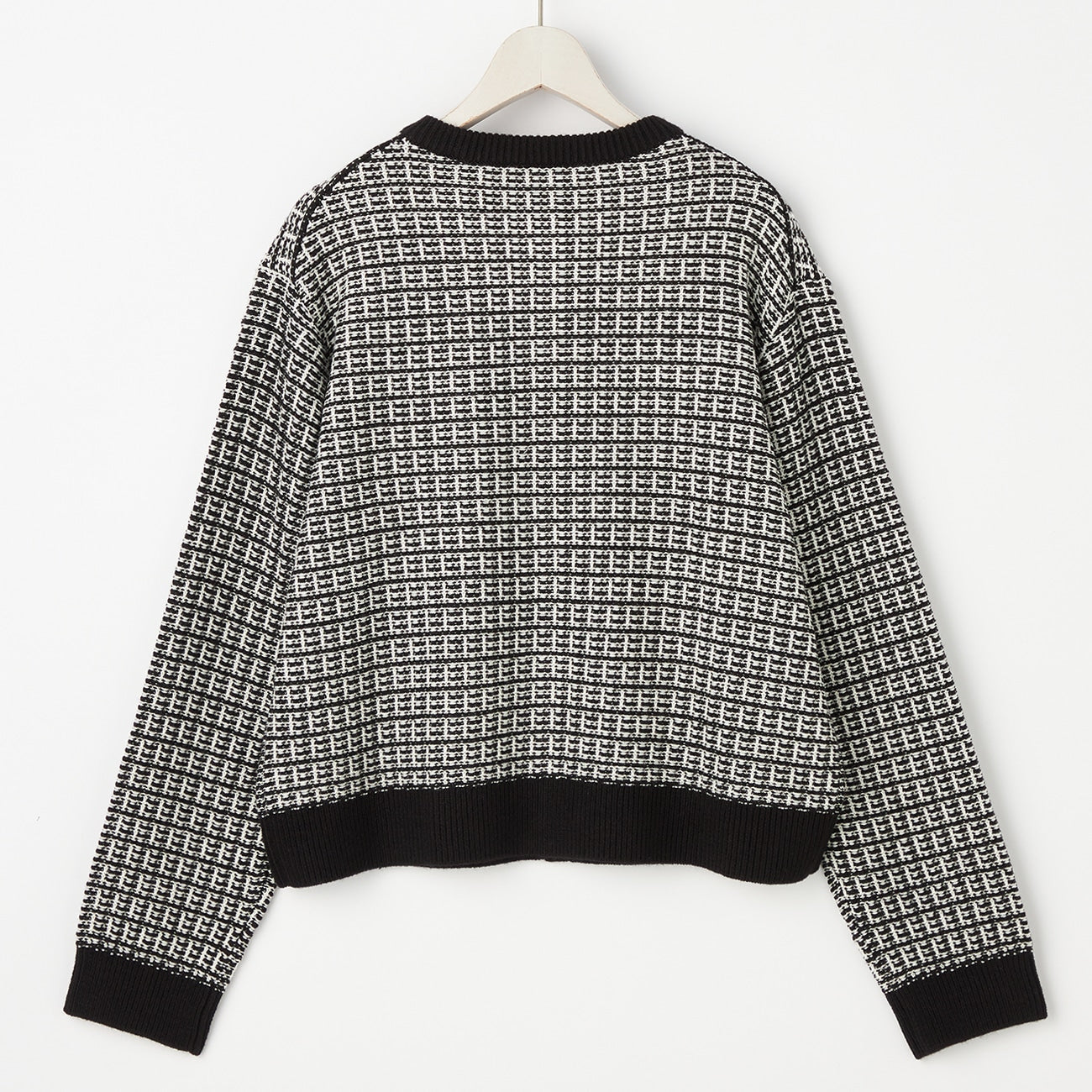 粗花呢针织外套 - 白色/黑色_24