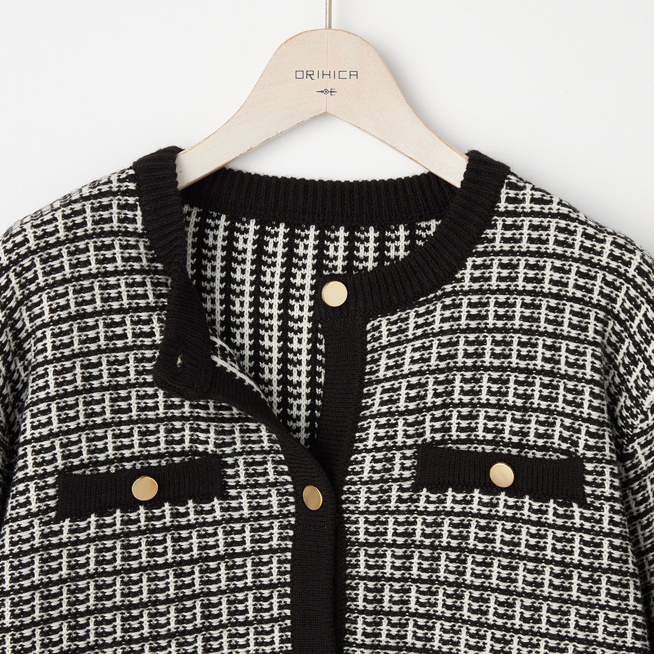 粗花呢针织外套 - 白色/黑色_25