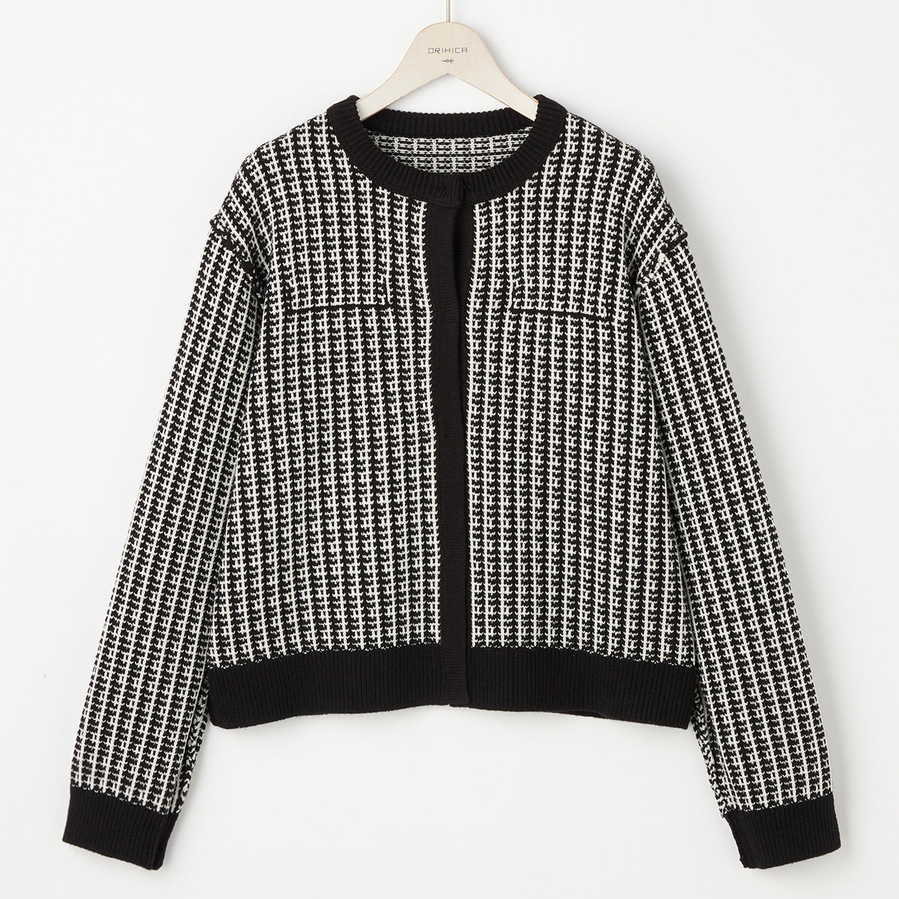 粗花呢针织外套 - 白色/黑色_28