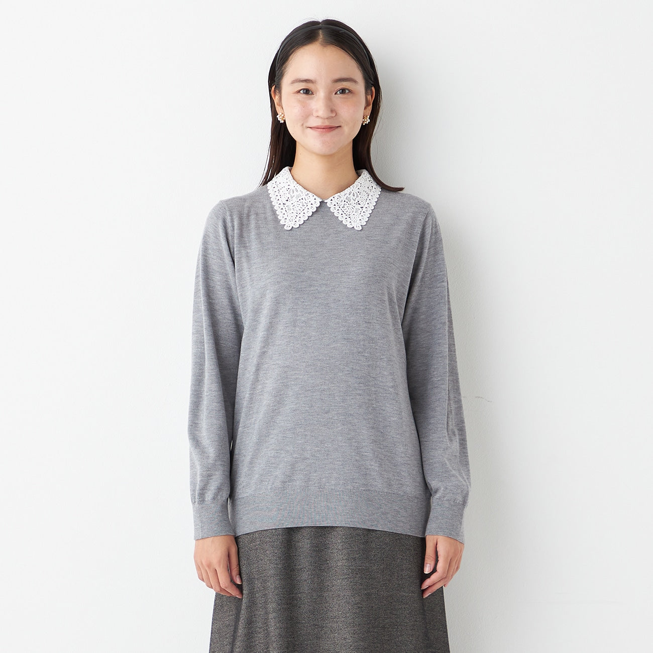 蕾丝领套头毛衣_23