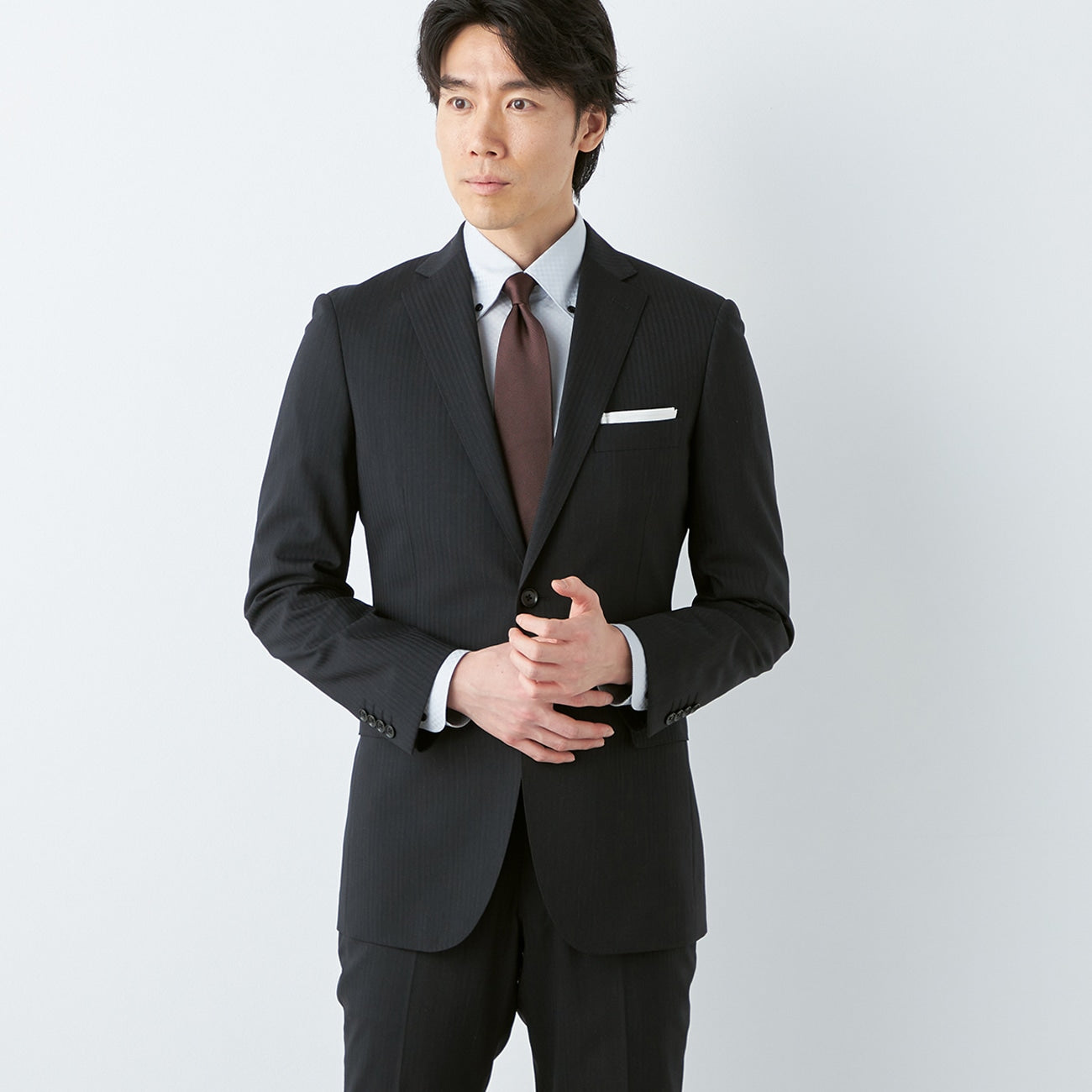 Two-pants Charcoal Gray Woven Stripe British Slim Suit