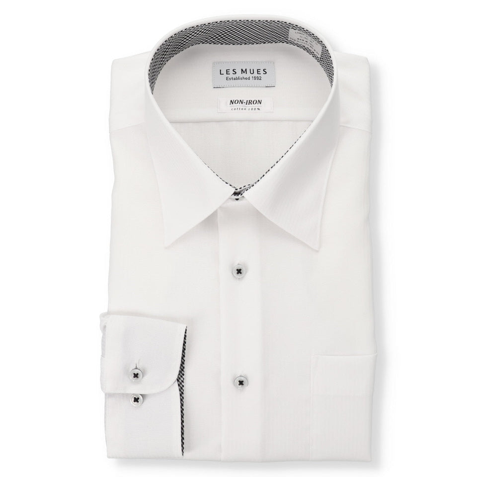 LES MUES 免烫纯棉白色普通领衬衫 - 普通版型