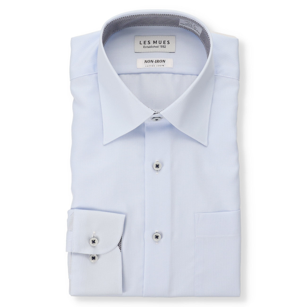 LES MUES Non-iron Cotton Blue Regular Collar Shirt - Regular fit