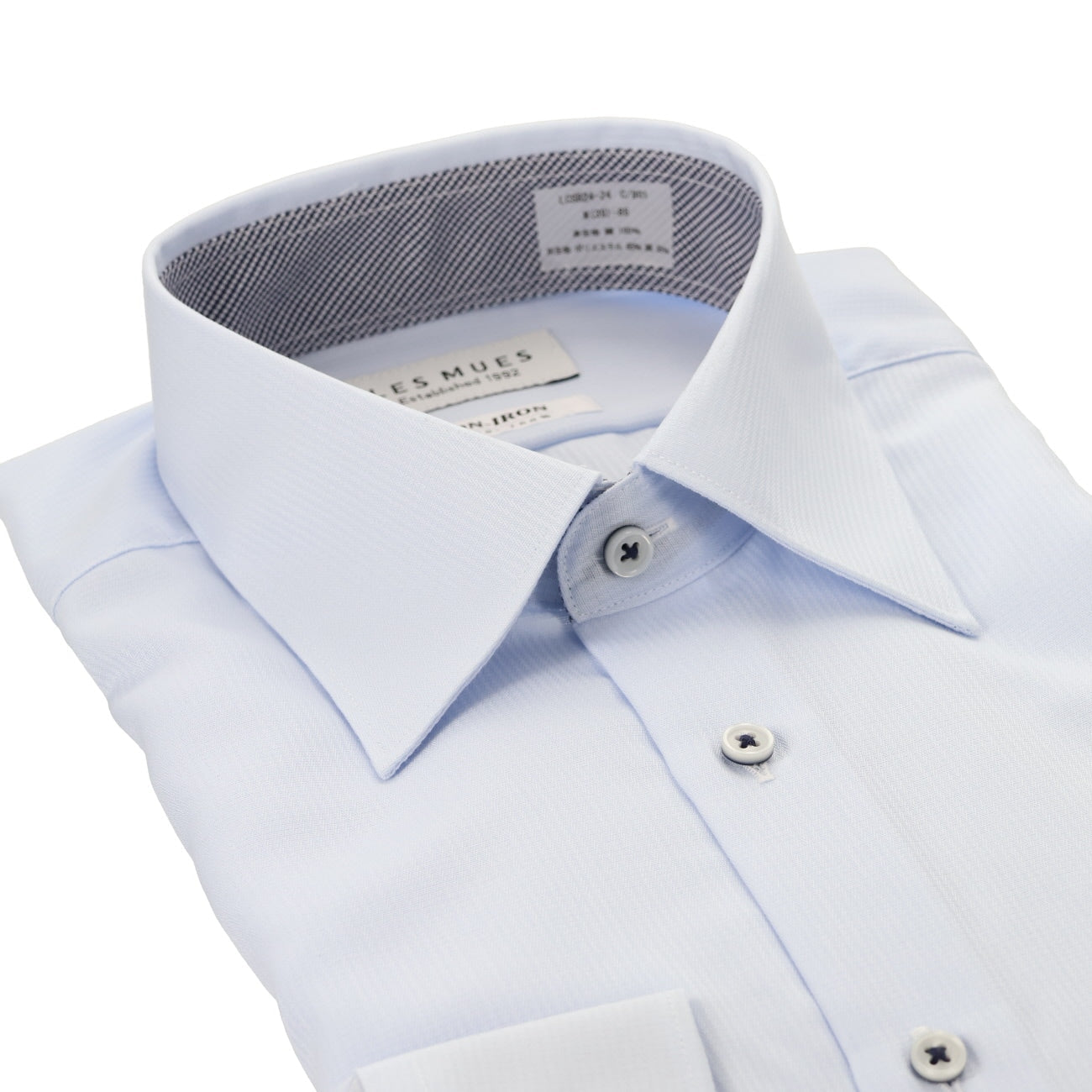 LES MUES Non-iron Cotton Blue Regular Collar Shirt - Regular fit