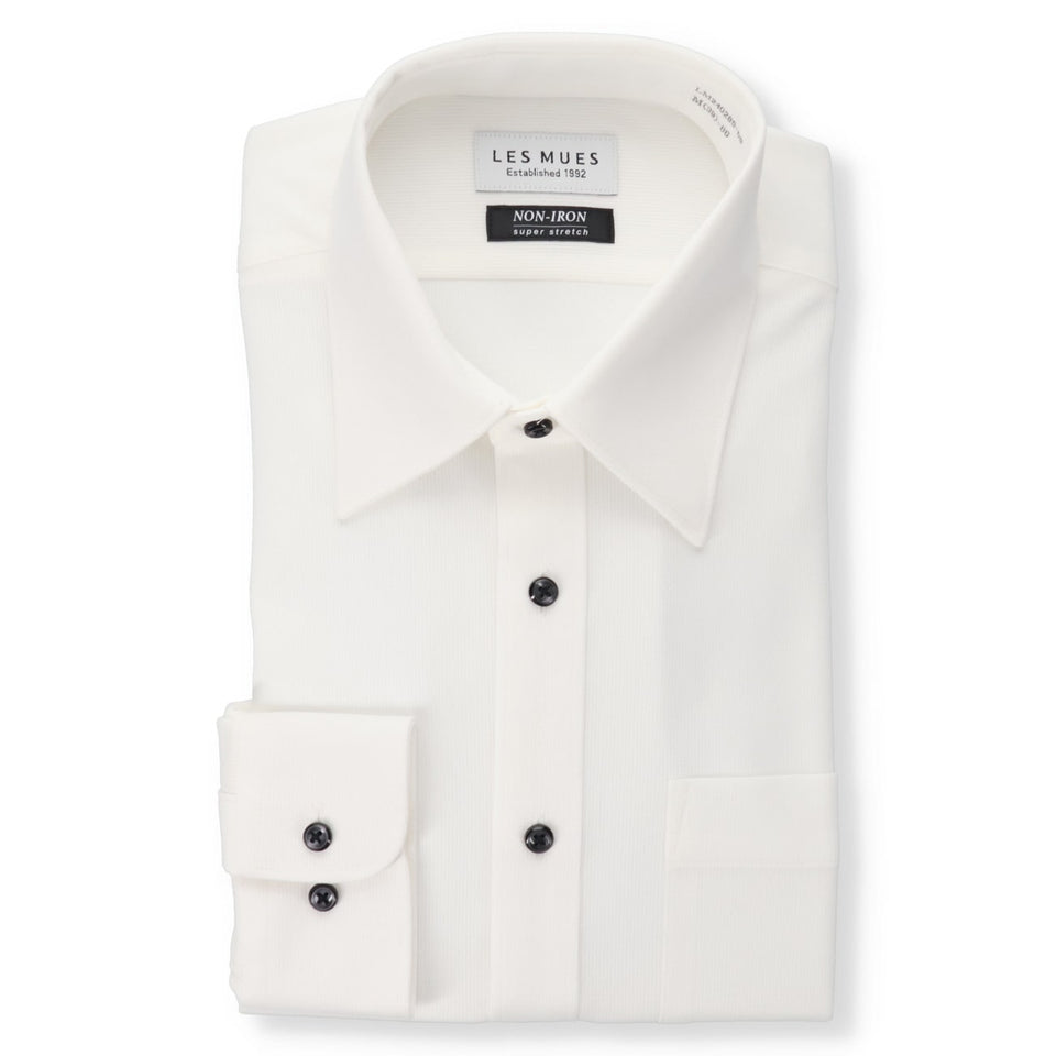 Les Mues 免熨烫超弹力白色普通领衬衫 - 普通版型 [再生料］