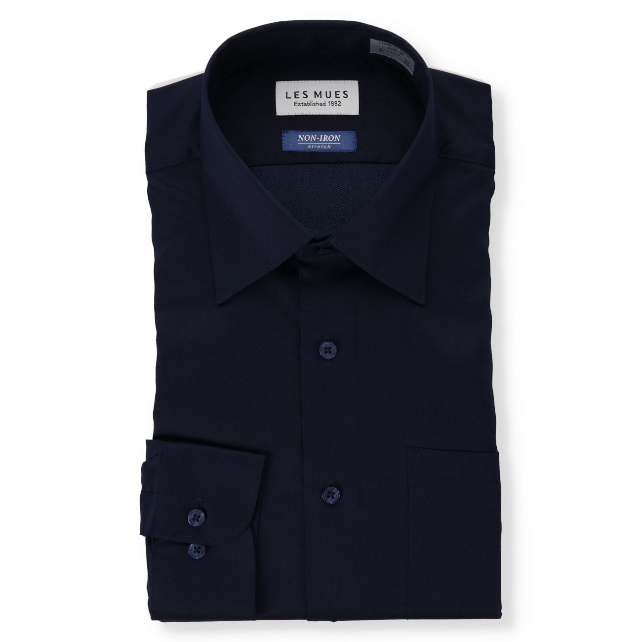 LES MUES 免熨烫弹力藏青色 标准 Collar Shirt - 标准版型