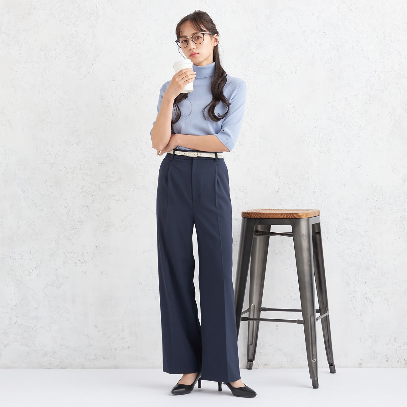 2-way Stretch Twill Navy Blue Wide Pants