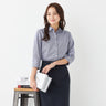 Non-iron Cotton Point Collar Women's Three-quarter Gingham Shirt - Navy_12