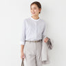 Band Collar Women's Three-quarter Shirt - Gray_13