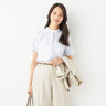 Women's Band Collar Short Sleeve Stripe Shirt - Blue_14